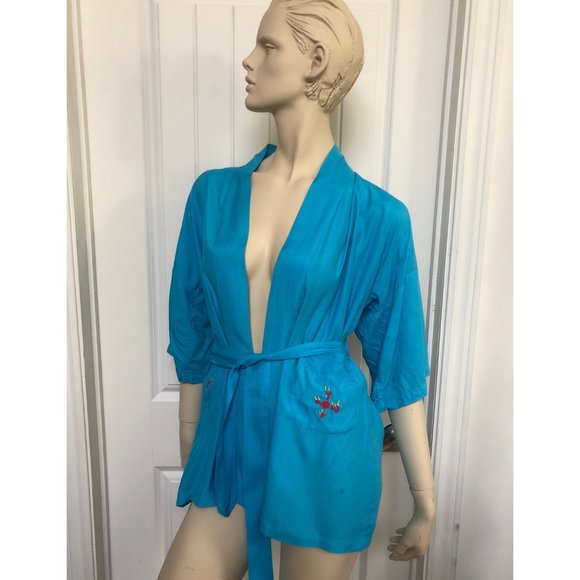 Vintage Blue Robe, Loungewear, Year of the Dragon, Duster - Picture 2 of 6